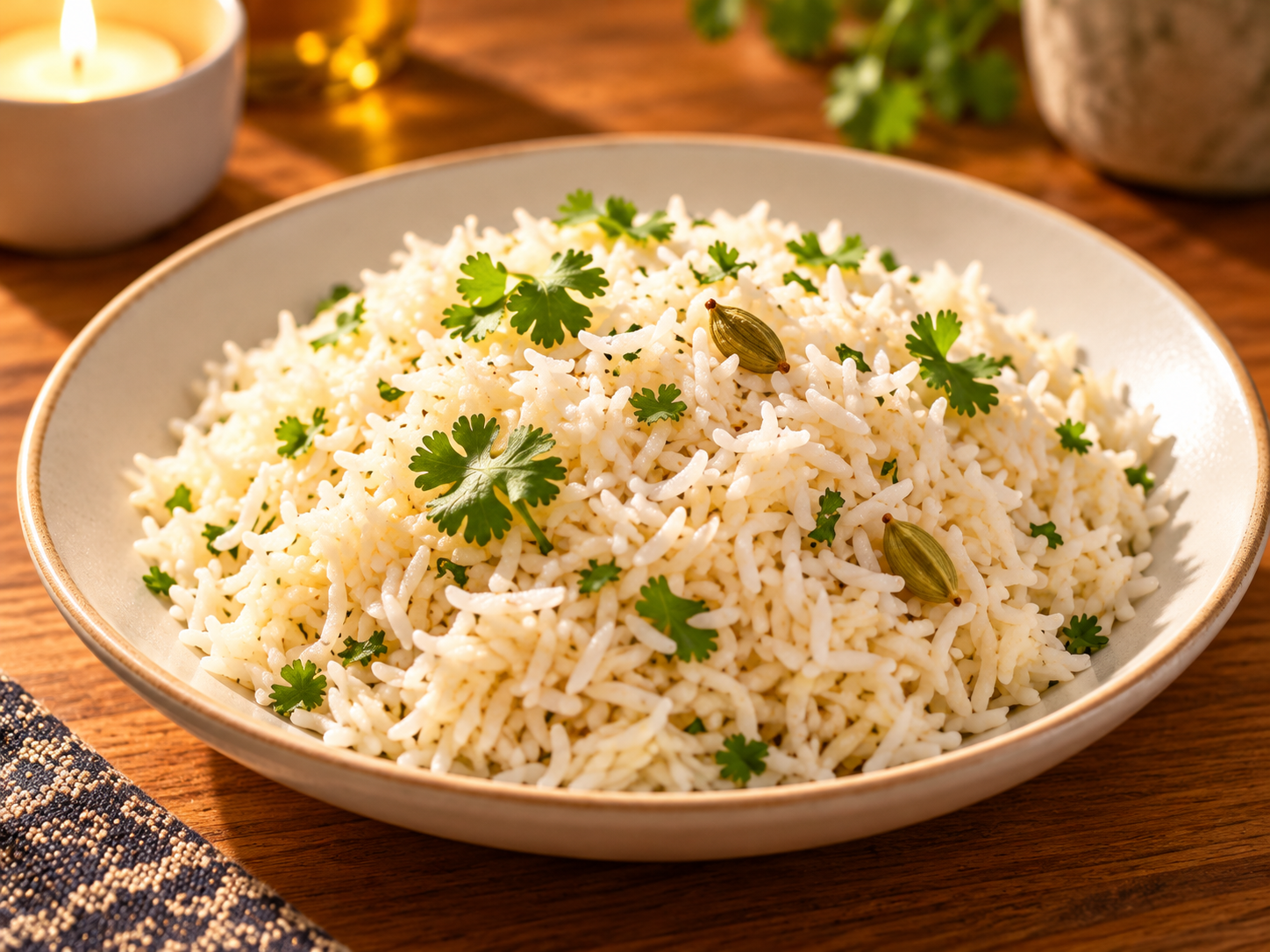 Arroz basmati al cardamomo, suelto y aromático