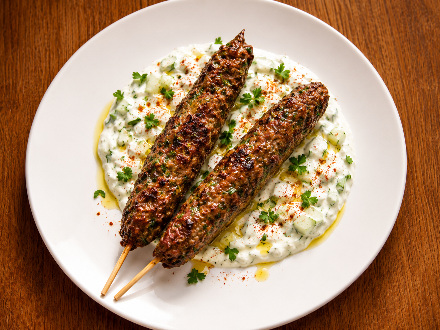 Kebab de cordero especiado con tzatziki