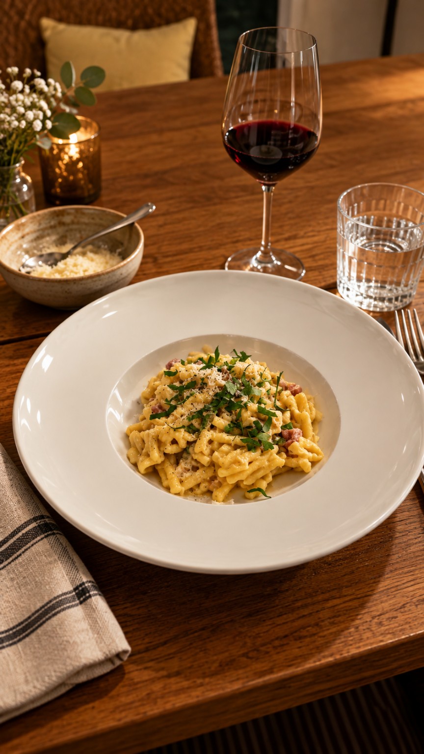 Macarrones cremosos a la carbonara con bacon