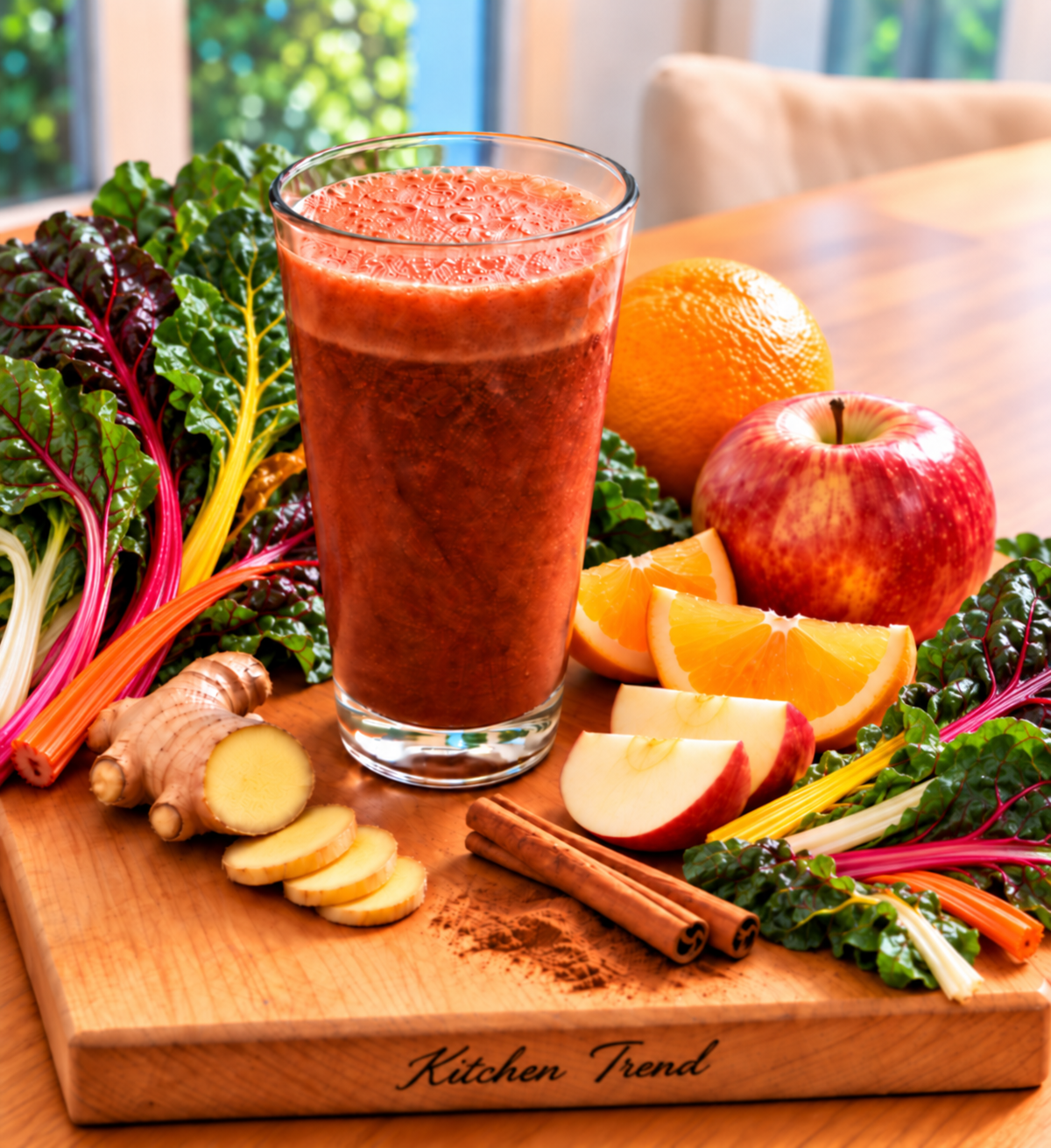 Smoothie de acelgas de colores, naranja y jengibre